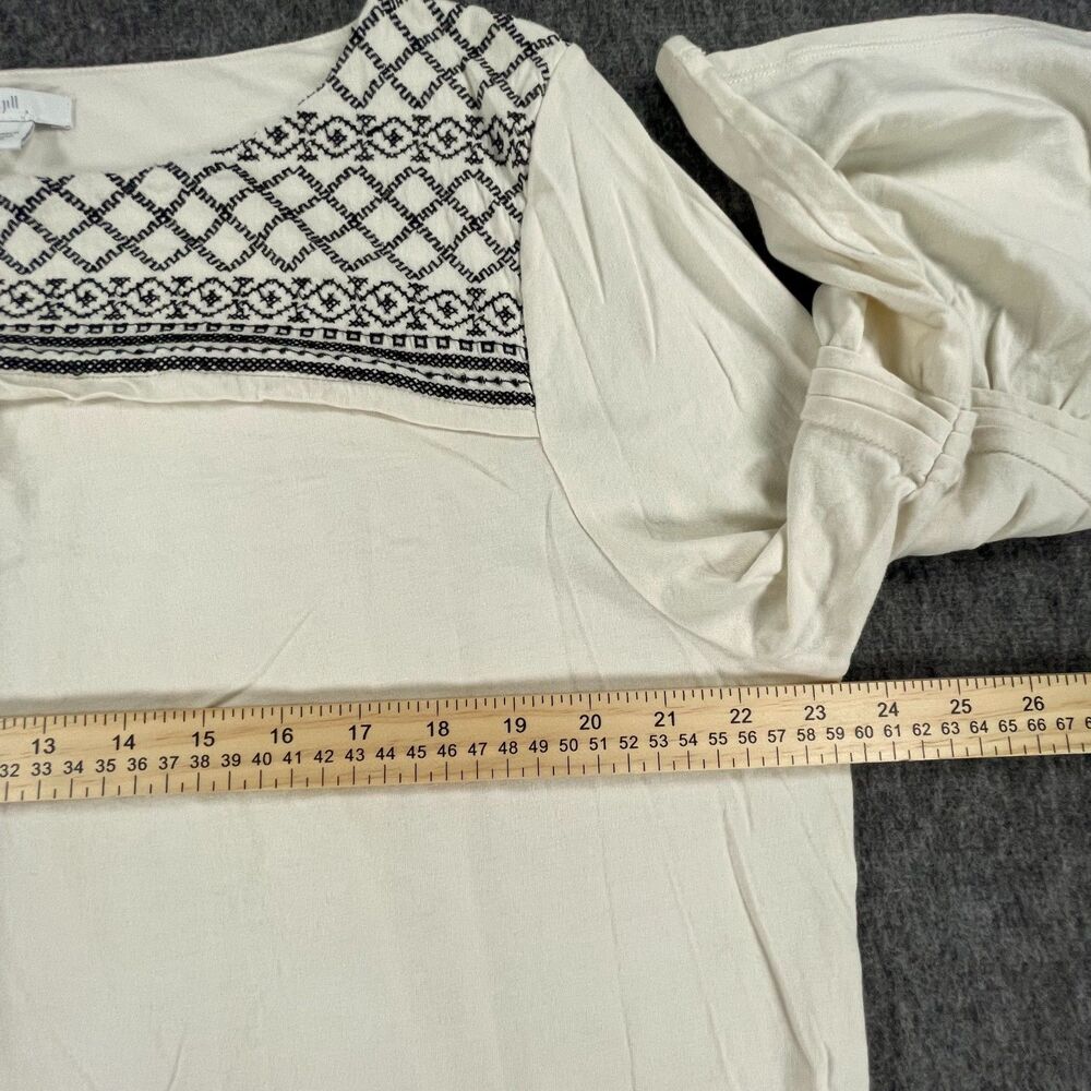 J Jill Size XL Cream Black Embroidered Cotton Knit Tunic Top Boho Minimalist - Picture 4 of 11